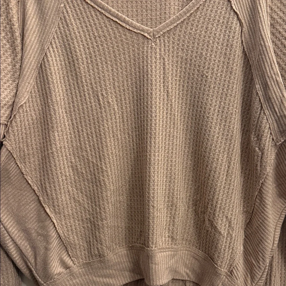 FP We The Free Size XS Tan Santa Clara Textured Thermal Long Sleeve V-Neck Top - Picture 6 of 14